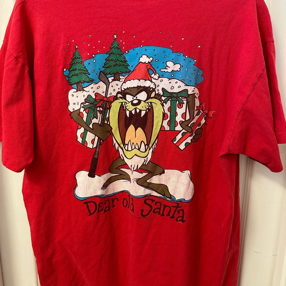 VTG 1995 Looney Tunes Taz Devil Christmas/Santa T-Shirt XL